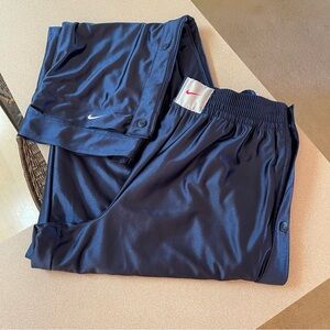 VINTAGE Nike Navy Blue Satin Tear Away Snap Track Pants S